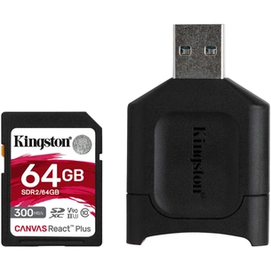 Карта пам'яті Kingston 64GB SDXC class 10 UHS-II U3 React Plus + USB-кардридер (MLPR2/64GB) зображення 1