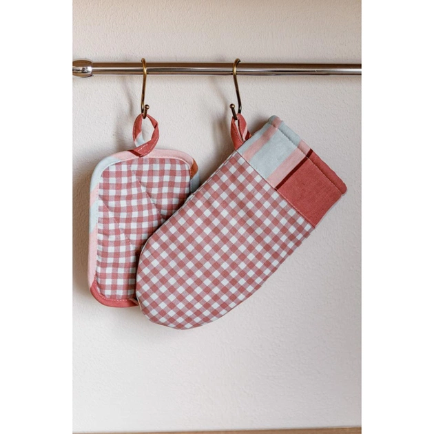Кухонна прихватка Прованс Набір рукавиця 29х15 та прихватка 15х20 Коралова клітинка (035661) - picture 2