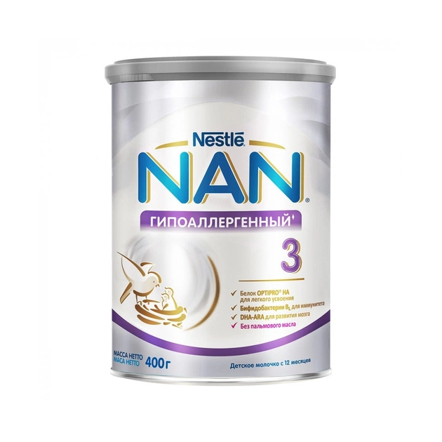 Дитяча суміш Nestle NAN 3 Гіпоалергенний +12 мiс. 400 г (7613034080028) - изображение 1