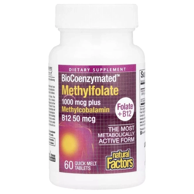 Вітамін Natural Factors Метилфолат, 1000 мкг, BioCoenzymated, Methylfolate, 60 таблеток (NFS-01241) - picture 3