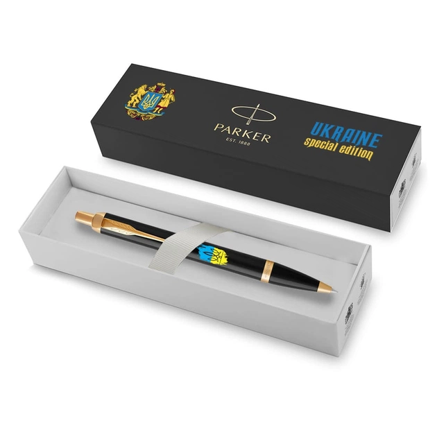 Ручка шариковая Parker IM 17 UKRAINE Black GT BP Трезубец фигурный на фоне флага (22032_T1026u) - изображение 4