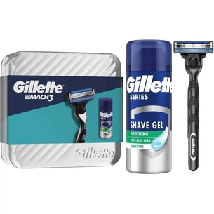 Набір косметики Gillette Бритва Mach3 з 1 змінним картриджем + Гель для гоління Series Заспокійливий 75 мл (8700216077132) зображення 1