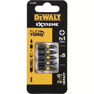 Набор бит DeWALT IMPACT TORSION, ударные, Pozidriv, Pz1, L=25 мм, 5 шт (DT7386T) изображение 1