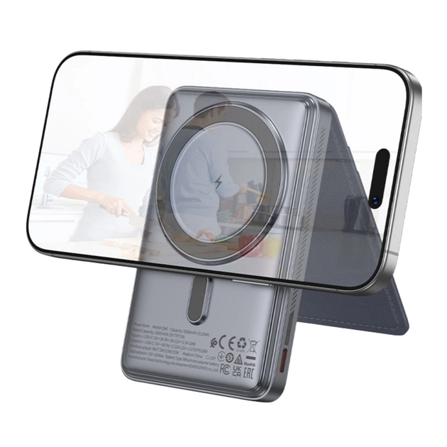 Батарея універсальна HOCO 5000mAh Title PD/20W Magnetic with stand + mini wallet Grey (Q46 / 714988) - зображення 3