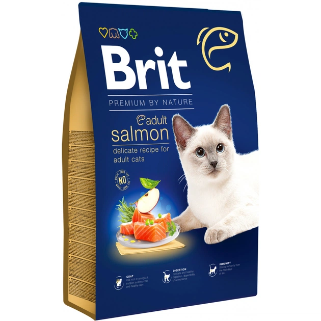 Сухой корм для кошек Brit Premium by Nature Cat Adult Salmon 8 кг (8595602553211) - изображение 1