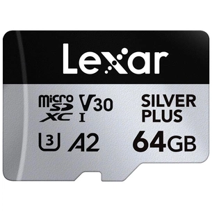 Карта пам'яті Lexar 64GB microSDXC class 10 UHS-I U3 V30 A2 Professional Silver (LMSSIPL064G-BNANG) изображение 1