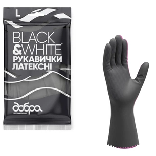 Перчатки хозяйственные Добра Господарочка Black&White Латексные Размер L (4820086523813) изображение 1
