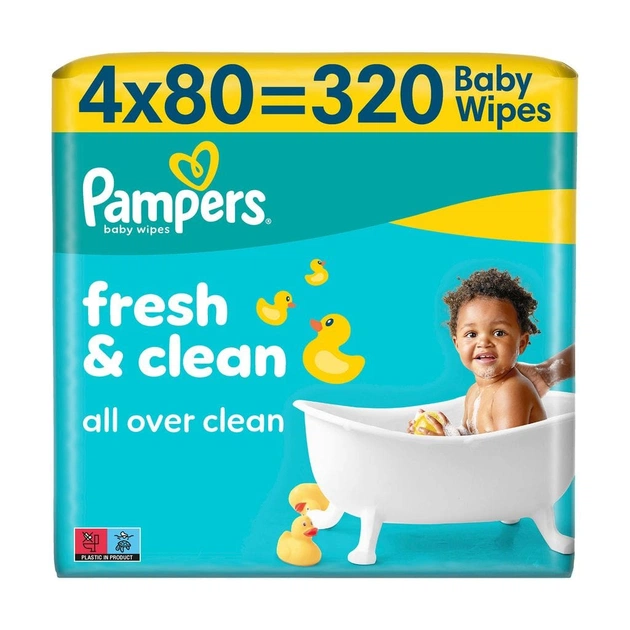 Детские влажные салфетки Pampers Fresh Clean Baby Wipes 4 х 80 шт (320 шт) (8001841078052) - изображение 1