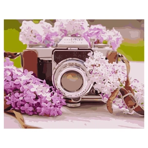 Картина по номерам Strateg Фотоапарат з бузком VA-1080 40х50 см (4820220564153) зображення 1