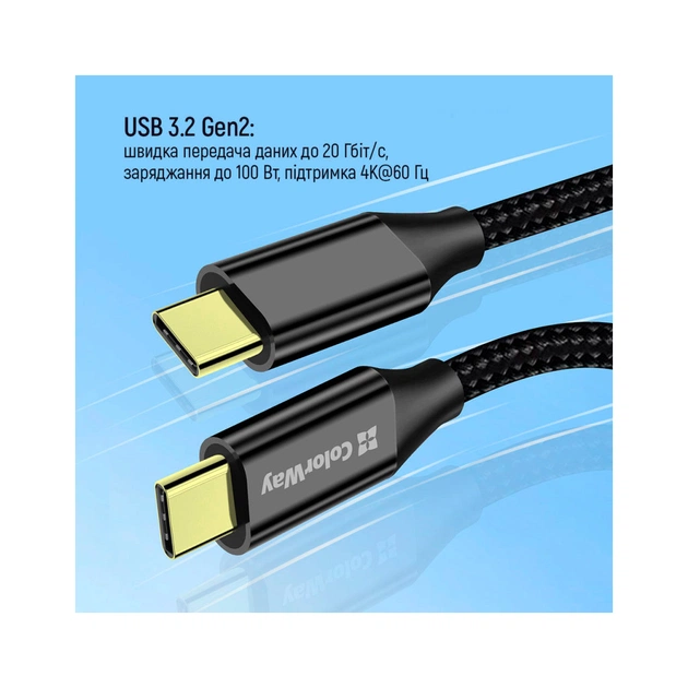 Дата кабель USB-C to USB-C 1.0m USB3.2 (20Gbps 4K PD100W) Gen2 5А black ColorWay (CW-CBPDCC062-BK) - picture 7