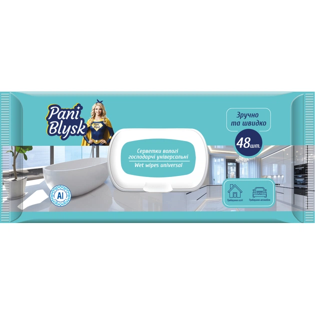 Серветки для прибирання Pani Blysk Вологі Універсальні з клапаном 48 шт. (4823071661132) - picture 1
