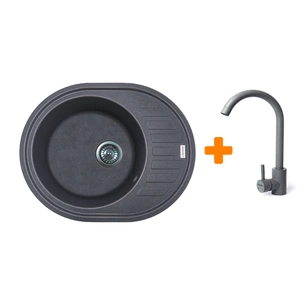 Мийка кухонна Adamant Ovum сірий + змішувач (1824296910404) зображення 1