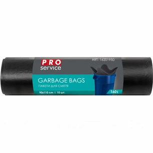 Пакети для сміття PRO service LD із вушками Чорні 160 л 10 шт. (4823071641363) зображення 1