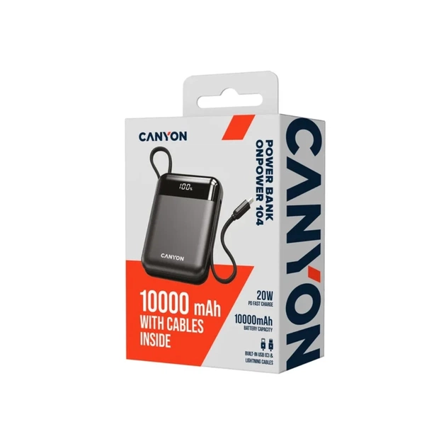Батарея універсальна Canyon 10000mAh OnPower 104 PD/20W, QC/22.5W built-in cable Black (CNS-CPB104B) - зображення 5