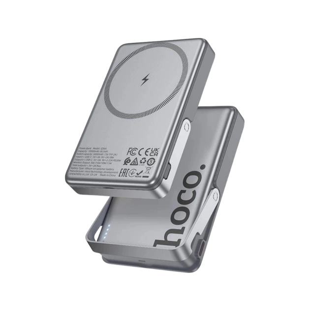 Батарея універсальна HOCO 10000mAh Sunlight PD/20W Magnetic with stand Metal Grey (Q36A / 714987) - зображення 1