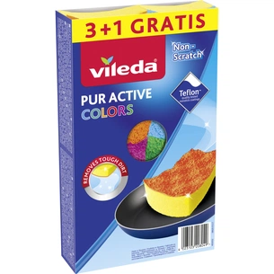 Губки кухонні Vileda Pur Active Colors для тефлону 4 шт. (4023103208049) зображення 1