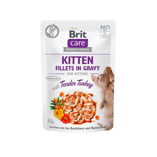 Вологий корм для кішок Brit Care Cat pouch для кошенят 85 г (філе індички в соусі) (8595602540532) - зображення 1