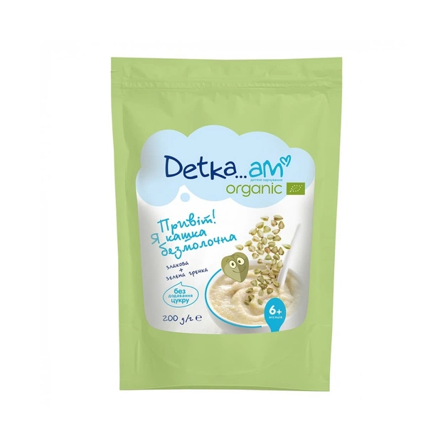 Дитяча каша Detka Am Organic безмолочна злакова із зеленою гречкою 200 г (4820001521085) - зображення 1