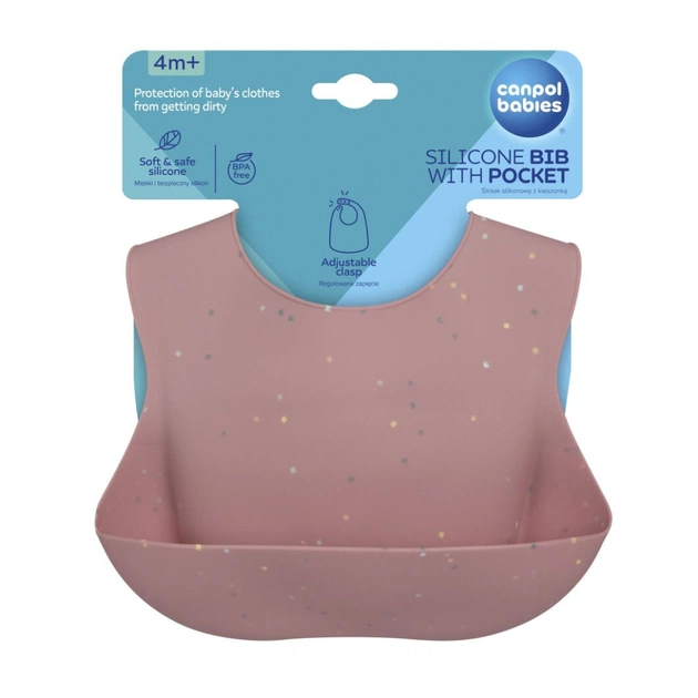 Нагрудничок Canpol babies DOTS силіконовий з кишенькою, рожевий (51/029_pin) - picture 2
