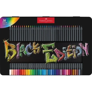 Карандаши цветные Faber-Castell Black Edition colour pencils 36 кольорів тригранні чорне дерево, металева коробка, 116437 (32085) изображение 1