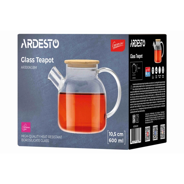 Заварник Ardesto Gemini боросилікатне скло бамбук прозорий 600мл (AR3006GBM) - picture 3