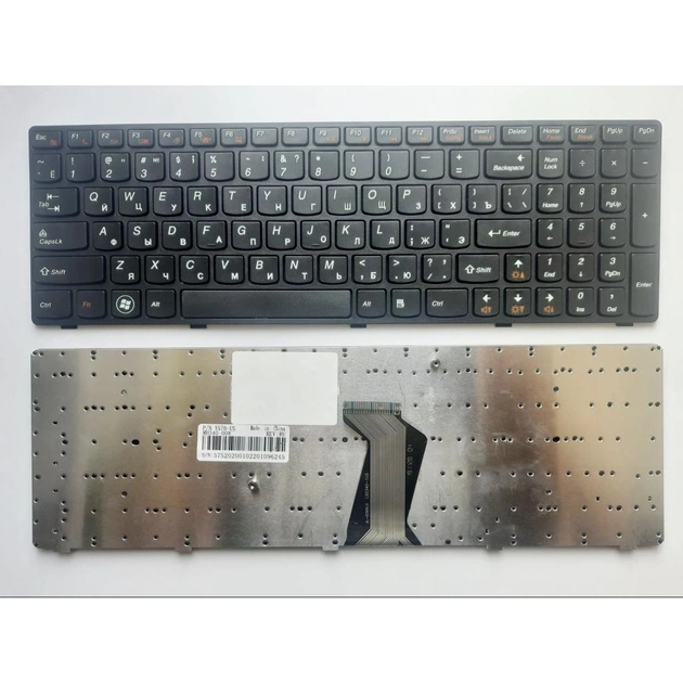 Клавіатура ноутбука Lenovo IdeaPad Y570 Series чорна з чорною рамкою RU (A46140) - изображение 1