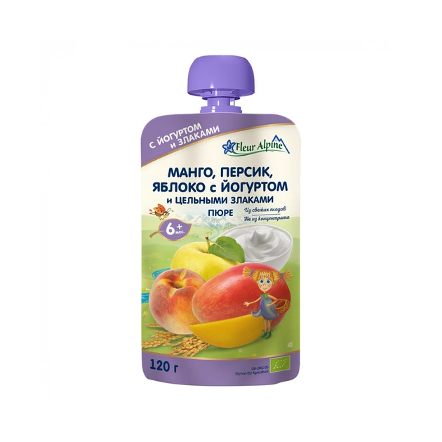 Дитяче пюре Fleur Alpine Манго Персик Яблуко з Йогуртом 120 г (5024688001147) - зображення 1