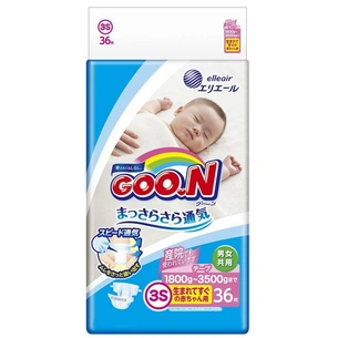 Підгузки GOO.N для новонароджених 1,8-3,5 кг SSS, на липучках, унісекс, 36 шт (853763) зображення 1