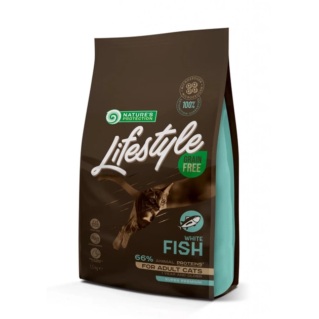 Сухой корм для кошек Nature's Protection Lifestyle Grain Free White Fish Adult Cat 1.5 кг (NPLS45959) - изображение 1