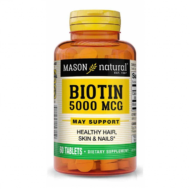 Вітамін Mason Natural Біотин 5000 мкг, Biotin, 60 пігулок (MAV15615) - изображение 1