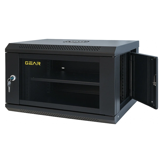 Шафа настінна GEAR 6U 19" 600x450x350 мм, + полка 19", black (GWMSN-6U-600-450) - picture 2