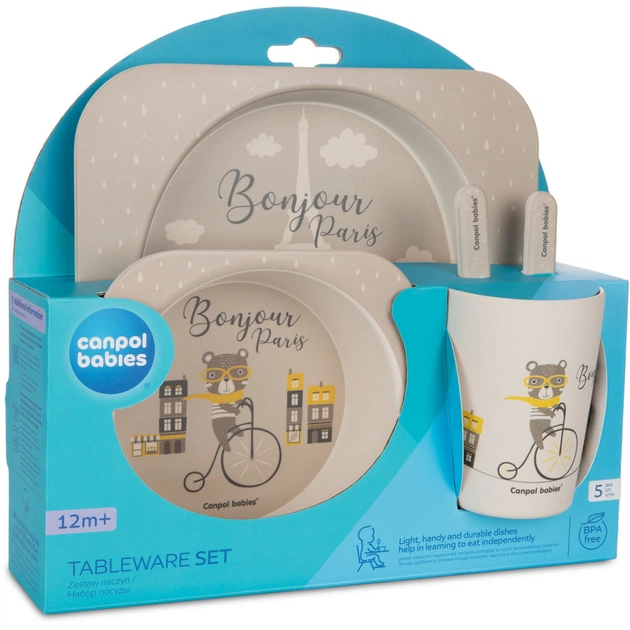 Набір дитячого посуду Canpol babies BONJOUR PARIS посуду 5 ел. бежевий (9/227_bei) - picture 2