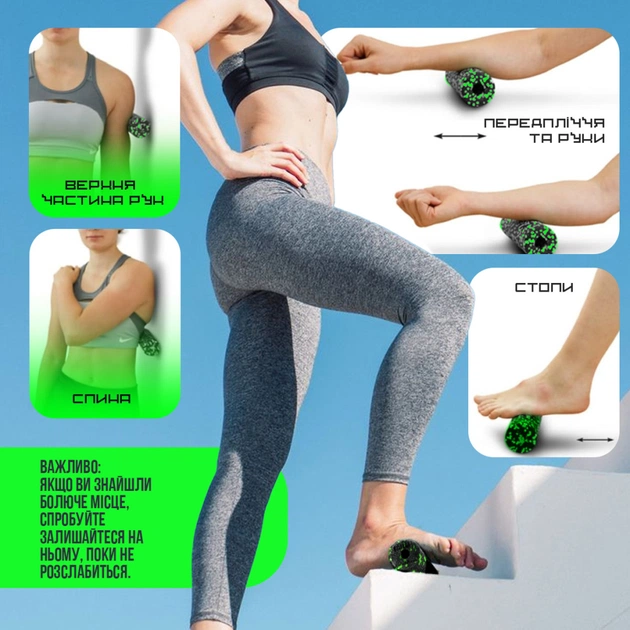 Масажний ролик PowerPlay PP-4346 Mini EPP Foam Roller 15x5,3см Чорно/Зелений (PP_4346_Green_(15*5)) - picture 8