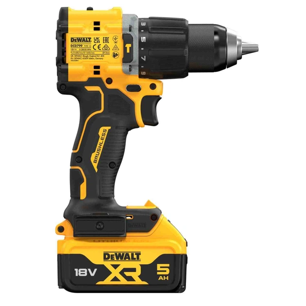 Шуруповерт DeWALT XR Li-Ion 18V 2x5Ah, 74 Нм, 0-450/0-1650 об/хв, 1.17 кг, TSTAK (DCD799P2T) - picture 5