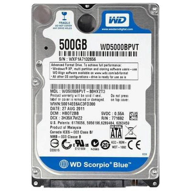 Жорсткий диск для ноутбука 2.5" 500GB WD (#WD5000BPVT#) - изображение 1