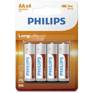 Батарейка Philips AA R6 LongLife Zinc Carbon * 4 (R6L4B/10) зображення 1