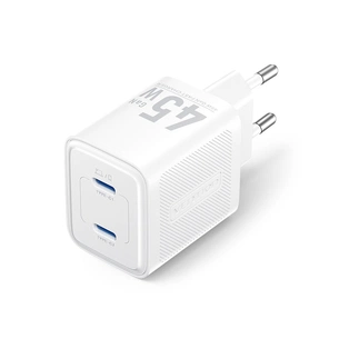 Зарядний пристрій Vention 2xUSB-C PD45W GaN transparent white (FCFW0-EU) зображення 1