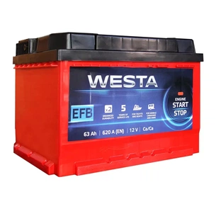 Акумулятор автомобільний Westa 6CT-63 А (0) RED EFB зображення 1