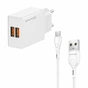 Зарядний пристрій Grand-X 2xUSB 5V 2.4A + cable USB to USB-C white (CH-15WT) - зменшене зображення 1