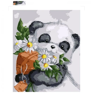 Картина по номерам Strateg Панда з квітами 30х40 см (SV-0052) зображення 1