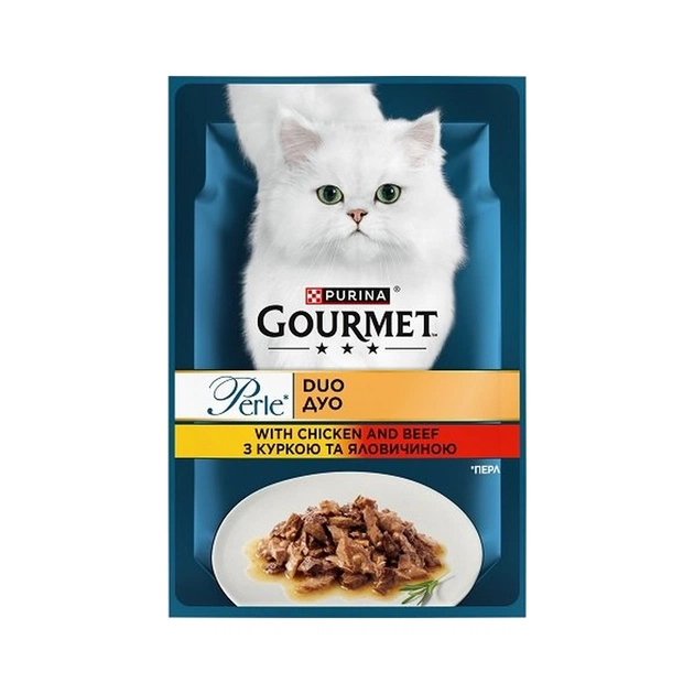 Вологий корм для кішок Purina Gourmet Perle з Куркою і Яловичиною 85 г (8445291187931) - изображение 1