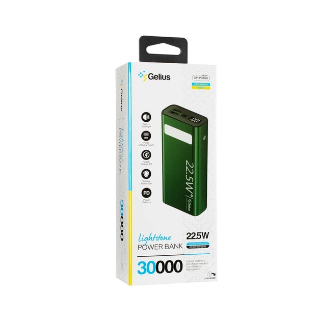 Батарея універсальна Gelius Lightstone GP-PB300 30000mAh QC+PD (22.5W) Green (00000090465) - picture 8