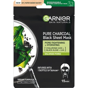 Маска для обличчя Garnier Skin Naturals Чорна Тканинна Вугілля + Чорні водорості 28 г (3600542097208) изображение 1