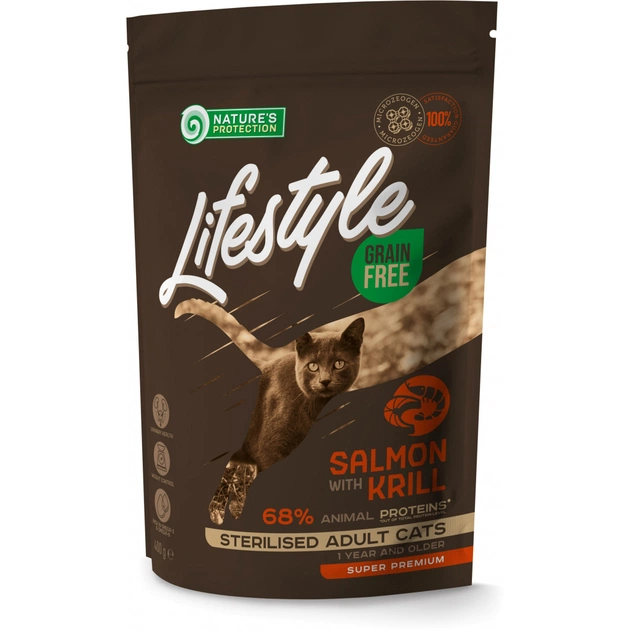 Сухой корм для кошек Nature's Protection Lifestyle Grain Free Salmon with krill Sterilised 400 г (NPLS45798) - изображение 1