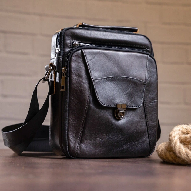 Сумка Vintage Зі щільної шкіри Чорна (14995) - зображення 6