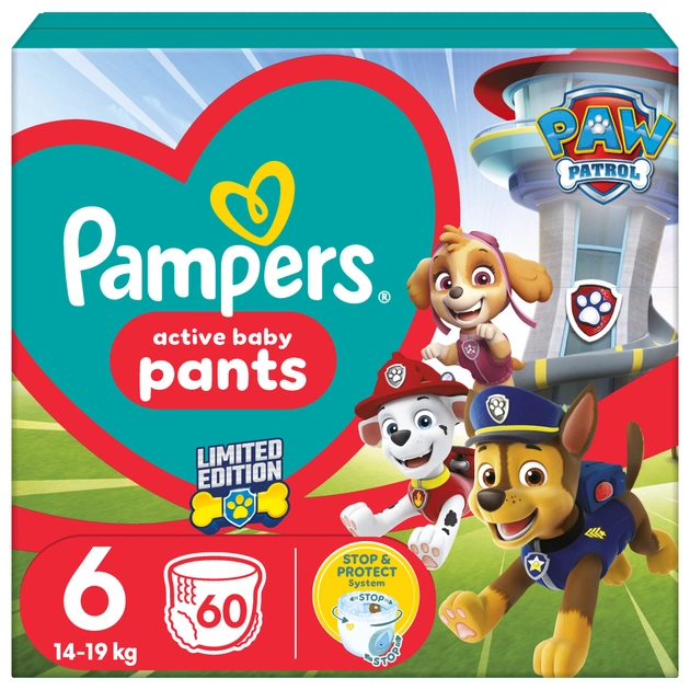 Підгузки Pampers Extra Large Розмір 6 (14-19 кг) Paw Patrol 60 шт (8006540863657) - зображення 1