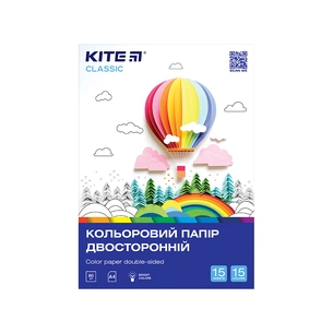 Кольоровий папір Kite А4 двосторонній Classic 15арк/15 кол (K-250) зображення 1
