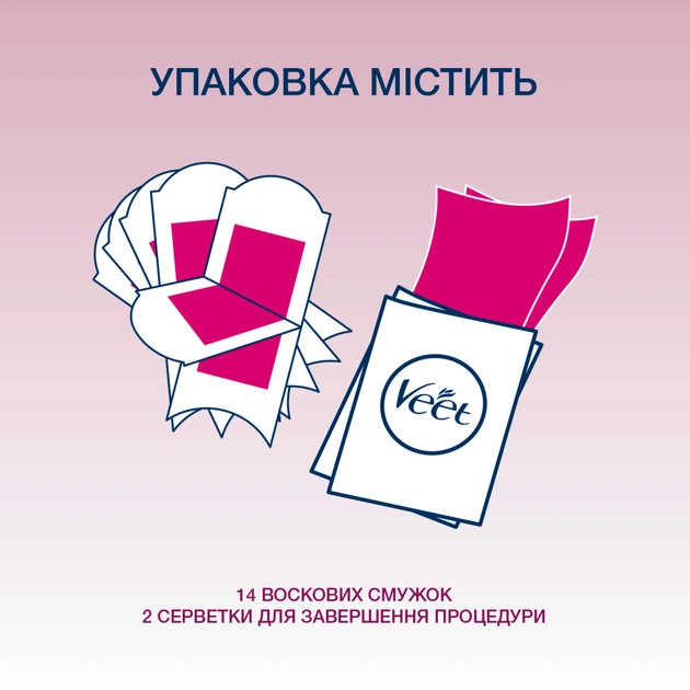 Воскові смужки Veet для чутливої шкіри пахв і лінії бікіні 14 шт. (3059944022859/4680012390922) - picture 5