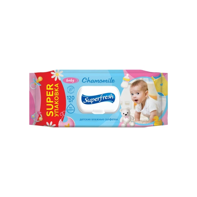 Детские влажные салфетки Superfresh Baby Chamomile с клапаном 120 шт. (42105632) - изображение 1