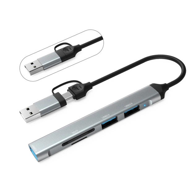 Концентратор Dynamode 5-in-1 USB Type-C/Type-A to 1хUSB3.0, 2xUSB 2.0, card-reader SD/MicroSD (DM-UH-514) - изображение 1